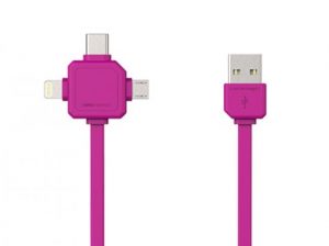 Allocacoc USBcable 3 in 1 (Usb C/Micro/Lightning); PINK