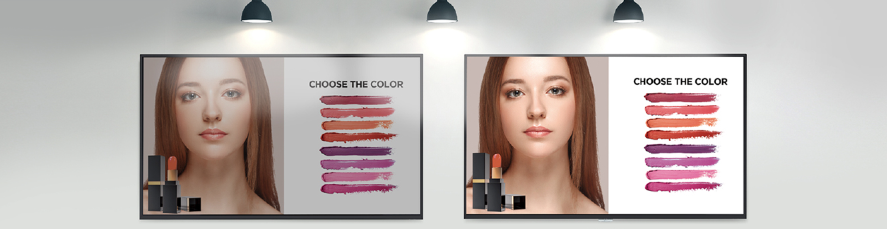 LG digital signage screens display in beauty retail store to showcase products and easily visible to see in Bahrain