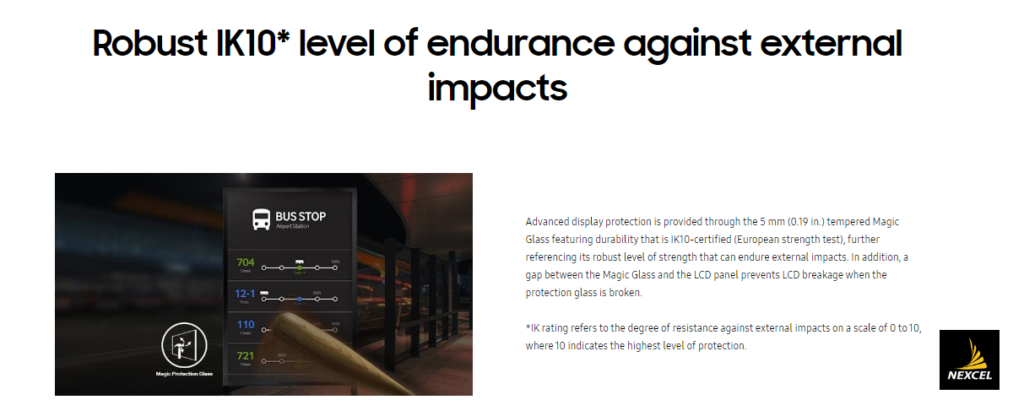 describing quality of outdoor Samsung screen how much bear from external impact in Bahrain